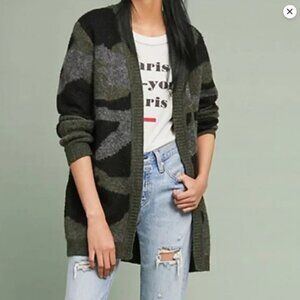 Moth by Anthropologie Fuzzy Camo Print Open Cardiagin Size Small